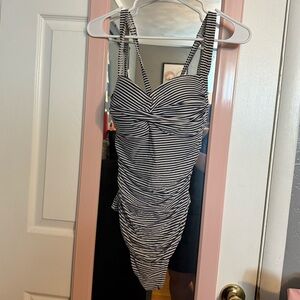 Striped Black and White Ruched Swimsuit